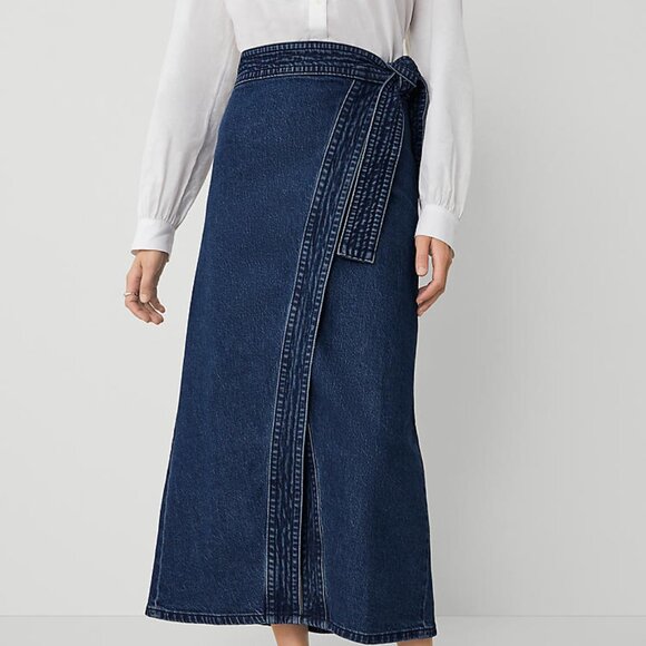 Denim Wrap Maxi Skirt Vintage Dark Wash - Picture 2 of 3